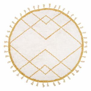 Bielo-žltý bavlnený ručne vyrobený koberec Nattiot Come, ø 120 cm