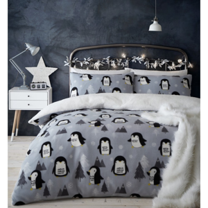 Mikroplyšové obliečky s motívom tučniaka Catherine Lansfield, 135 x 200 cm
