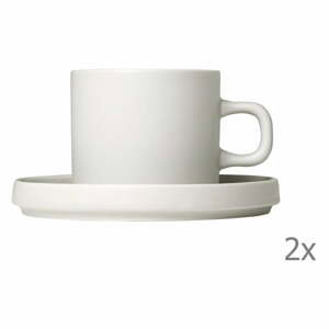 Sada 2 bielych keramických hrnčekov na kávu s tanierikmi Blomus Pilar, 200 ml