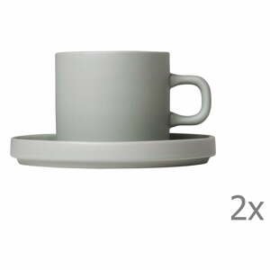 Súprava 2 svetlosivých keramických šálok na kávu s tanierikmi Blomus Pilar, 200 ml