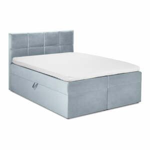 Bledomodrá zamatová dvojlôžková posteľ Mazzini Beds Mimicry, 200 x 200 cm