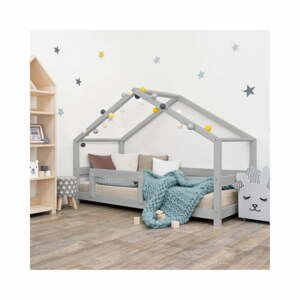 Sivá detská posteľ domček s bočnicou Benlemi Lucky, 90 x 160 cm