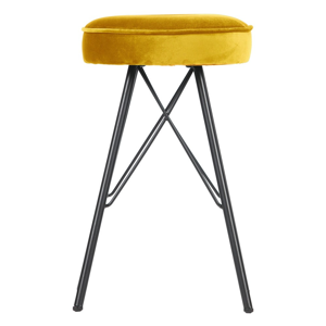 Žltá barová stolička so zamatovým poťahom WOOOD, výška 53 cm