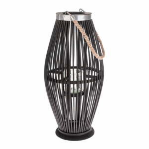 Čierny sklenený lampáš s bambusovou konštrukciou Dakls, výška 49 cm