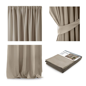 Béžová záclona AmeliaHome Pleat Beige, 140 x 270 cm