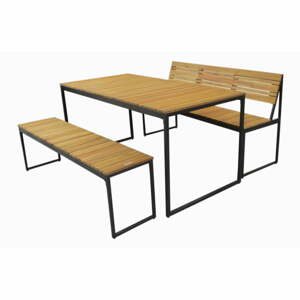 Záhradná súprava jedálenského stola a 2 lavíc z akáciového dreva s kovovou konštrukciou Ezeis Brick
