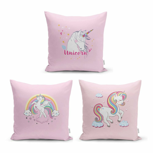 Súprava 3 obliečok na vankúše Minimalist Cushion Covers Pink Unicorn, 45 x 45 cm