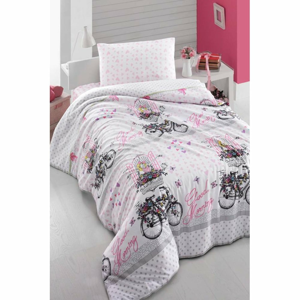 Obliečky na jednolôžko s plachtou Pure Cotton Pink Bike, 160 x 220 cm