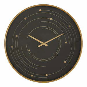 Čierne nástenné hodiny s rámom v zlatej farbe Mauro Ferretti Plix, ø 60 cm
