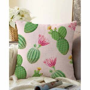 Ružovo-zelená obliečka na vankúš s prímesou bavlny Minimalist Cushion Covers Blooming Cactus, 55 x 55 cm