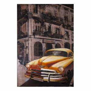 Dekoratívna kovová ceduľa Antic Line Voiture Jaune, 80 x 120 cm