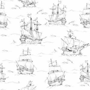 Detská tapeta Dekornik Black&White Ships, 100 x 280 cm