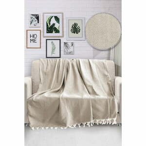 Béžový bavlnený pléd cez posteľ Viaden HN, 170 x 230 cm