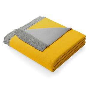Žlto-sivá deka s prímesou bavlny AmeliaHome Franse, 150 x 200 cm