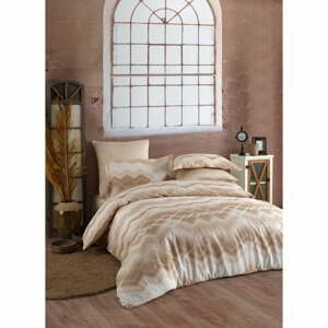 Hnedo-béžové posteľné obliečky z bavlneného saténu Primacasa by Türkiz Onzino, 155 x 200 cm
