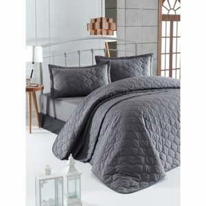 Tmavosivá prikrývka cez posteľ s obliečkou na vankúš z ranforce bavlny EnLora Home Fresh, 180 x 225 cm
