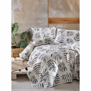 Bielo-čierna prikrývka cez posteľ s 2 obliečkami na vankúš z ranforce bavlny Mijolnir Folla, 225 x 240 cm