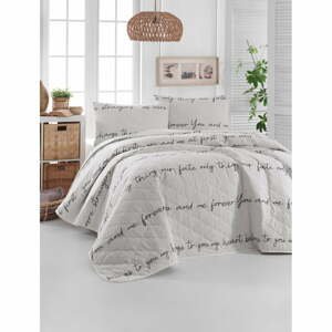 Biela prikrývka cez posteľ s 2 obliečkami na vankúš z ranforce bavlny Mijolnir Print, 225 x 240 cm