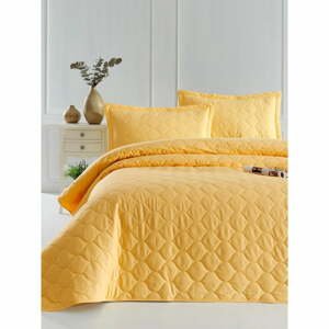 Žltá prikrývka cez posteľ s 2 obliečkami na vankúš z ranforce bavlny EnLora Home Fresh, 225 x 240 cm