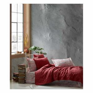 Červená prikrývka cez posteľ so 4 obliečkami na vankúš z ranforce bavlny Şaheser Aden, 220 x 240 cm