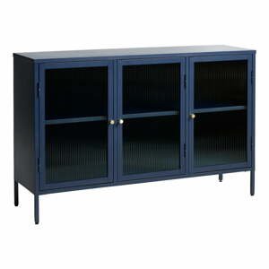 Modrá kovová vitrína Unique Furniture Bronco, výška 85 cm
