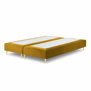 Horčicovožltá zamatová dvojlôžková posteľ Mazzini Beds Lia, 160 x 200 cm