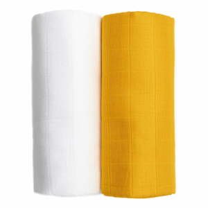 Súprava 2 bavlnených osušiek v bielej a žltej farbe T-TOMI Tetra, 90 x 100 cm