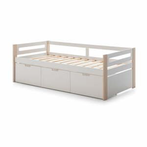 Biela posteľ s 3 zásuvkami Marckeric Keisly, 90 x 190 cm