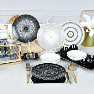 21-dielna súprava bielo-čierneho keramického riadu My Ceramic