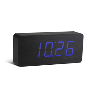 Čierny budík s modrým LED displejom Gingko Slab Click Clock