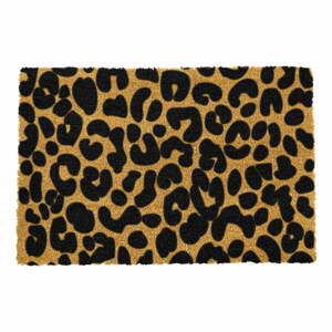 Čierna rohožka z prírodného kokosového vlákna Artsy Doormats Leopard, 40 x 60 cm