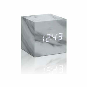 Budík v mramorovom dekore s bielym LED displejom Gingko Cube Click Clock