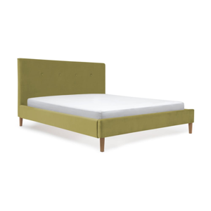 Olivovozelená posteľ s prírodnými nohami Vivonita Kent, 140 × 200 cm