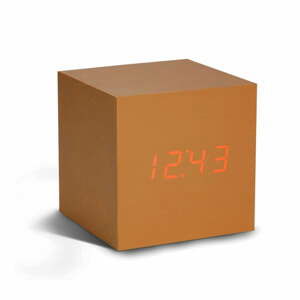 Oranžový budík s červeným LED displejom Gingko Cube Click Clock