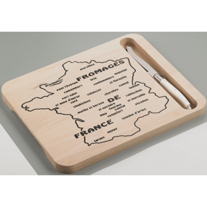 Set drevenej doštičky s motívom mapy Francúzska a noža na syry Jean Dubost