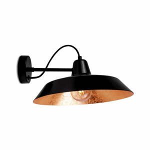 Čierne nástenné svietidlo s detailom v medenej farbe Bulb Attack Cinco Basic