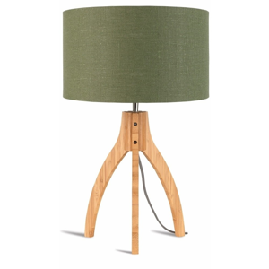Stolová lampa so zeleným tienidlom a konštrukciou z bambusu Good&Mojo Annapurna