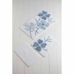 Sada 3 modro-bielych predložiek do kúpeľne Flowers