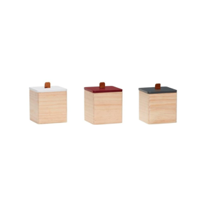 Sada 3 škatuliek z borovicového dreva s koženými detailmi Hübsch Vilane