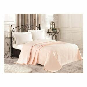 Krémová bavlnená prikrývka cez posteľ na dvojlôžko Tarra, 220 × 240 cm