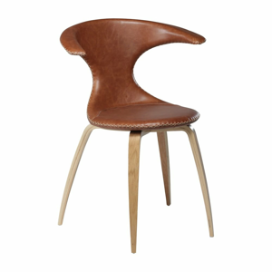 Hnedá kožená jedálenská stolička s prírodnou podnožou DAN–FORM Denmark Flair