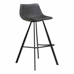 Sivá barová stolička z eko kože s čiernou kovovou podnožou DAN–FORM Denmark Pitch