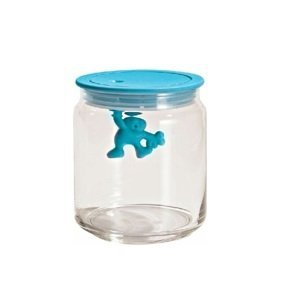 Dizajnová sklenená nádoba s modrým vrchnákom Gianni, priem. 10.5 cm - Alessi