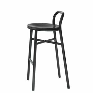MAGIS - Barová stolička PIPE s tmavým dreveným sedadlom nízka - čierna