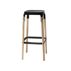 MAGIS - Vysoká barová stolička STEELWOOD STOOL - čierna s bukovými nohami