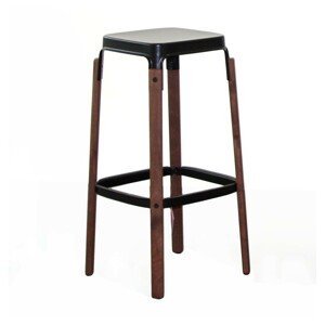 MAGIS - Vysoká barová stolička STEELWOOD STOOL - čierna s tmavými bukovými nohami