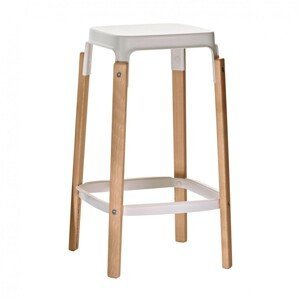 MAGIS - Nízka barová stolička STEELWOOD STOOL - biela s bukovými nohami