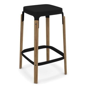 MAGIS - Nízka barová stolička STEELWOOD STOOL - čierna s bukovými nohami