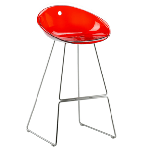 PEDRALI - Vysoká barová stolička GLISS 906 DS s chrómovým podstavcom - transparentná červená