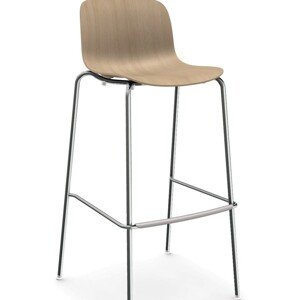 MAGIS - Barová stolička TROY s dreveným sedadlom a štvornohou podnožou